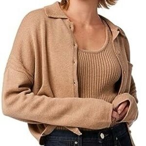 Hudson Jeans Cropped Wool Cotton Blend Cardigan